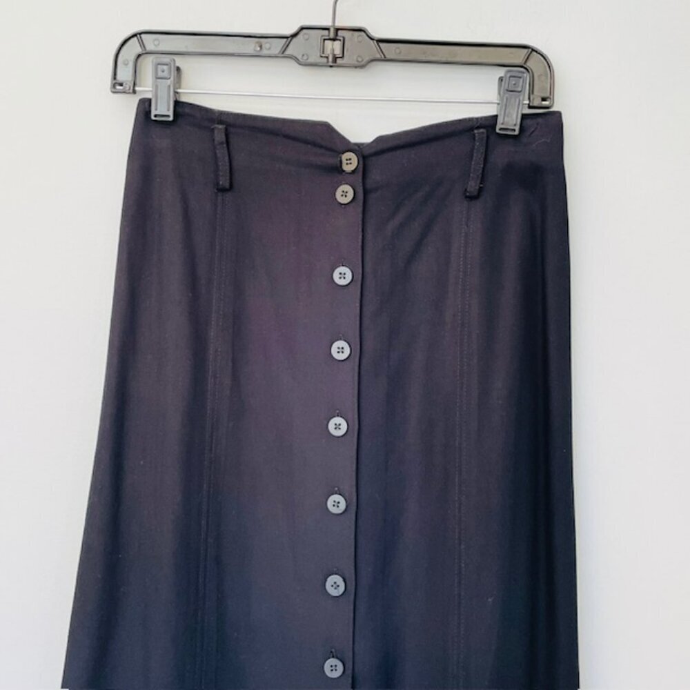 Vintage 90's Gap Rayon Column Maxi Skirt Button Front Black XS/S 6 - Picture 3 of 5